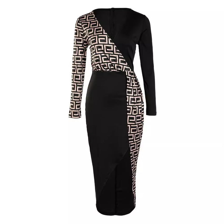 Damen Figurnahes Wickelkleid mit grafischem Muster und hohem Schlitz Drune
