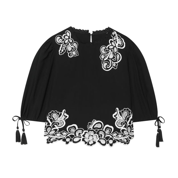 Damenbluse mit floraler Spitze und Volantärmeln Drune