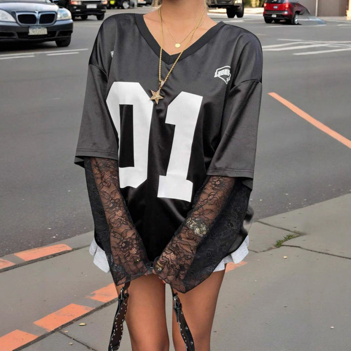 Damen Oversized Sport-T-Shirt mit aufregendem Netzarmdesign Drune