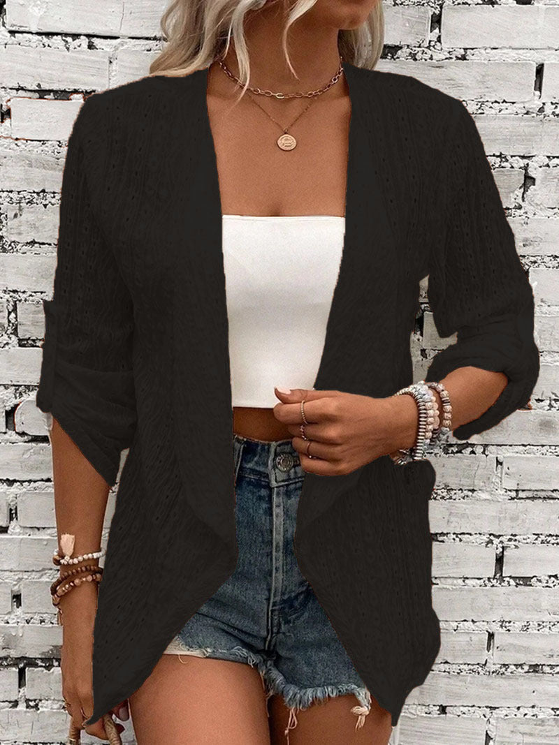 Damen Leichte Strickjacke mit asymmetrischem Schnitt und 3/4-Ärmeln Drune