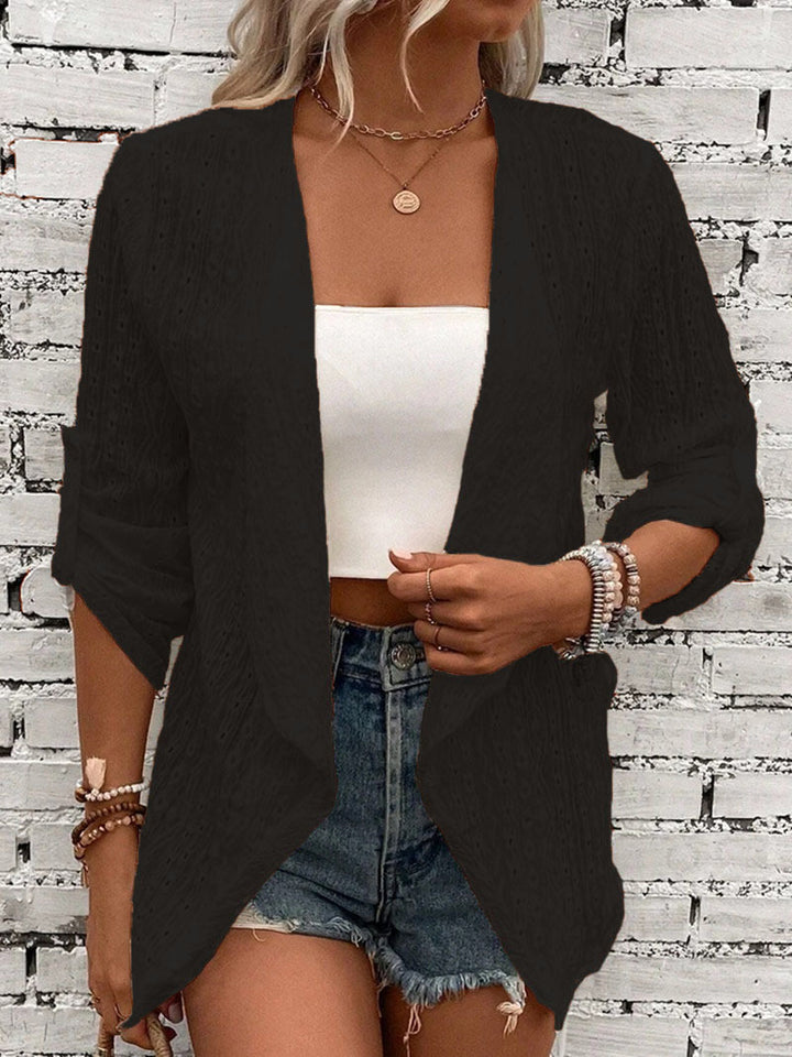Damen Leichte Strickjacke mit asymmetrischem Schnitt und 3/4-Ärmeln Drune