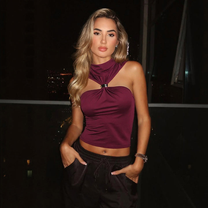 Damen elegantes Top mit hohem Kragen und schlichtem Design Drune