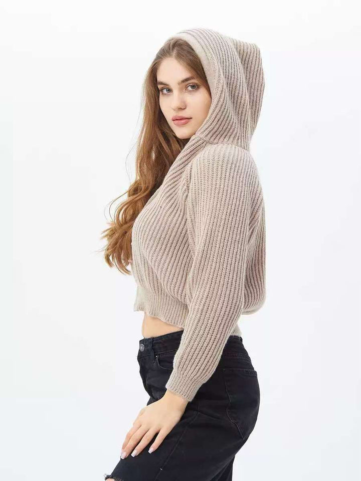 Damen Kuscheliger Kapuzenpullover im Rippdesign mit cropped Schnitt Drune