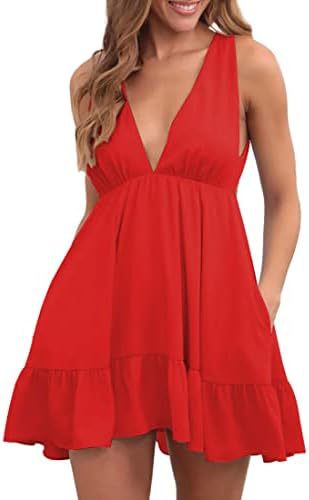 Damen lässiges Minikleid mit V-Ausschnitt und Rüschendetails Drune