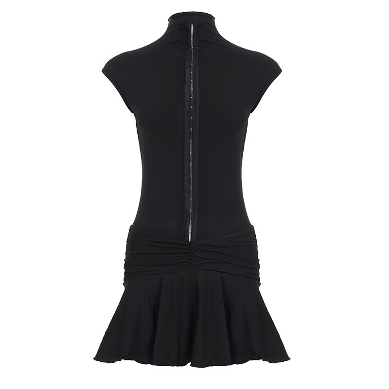 Damen Elegantes Wickelkleid mit hochgeschlossenem Kragen und Rüschenelementen Drune