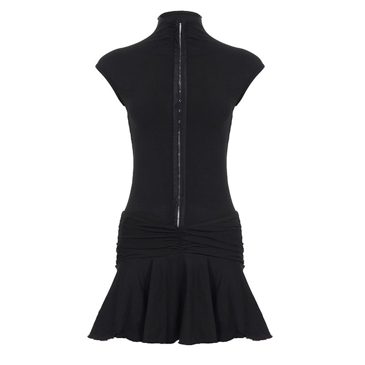 Damen Elegantes Wickelkleid mit hochgeschlossenem Kragen und Rüschenelementen Drune