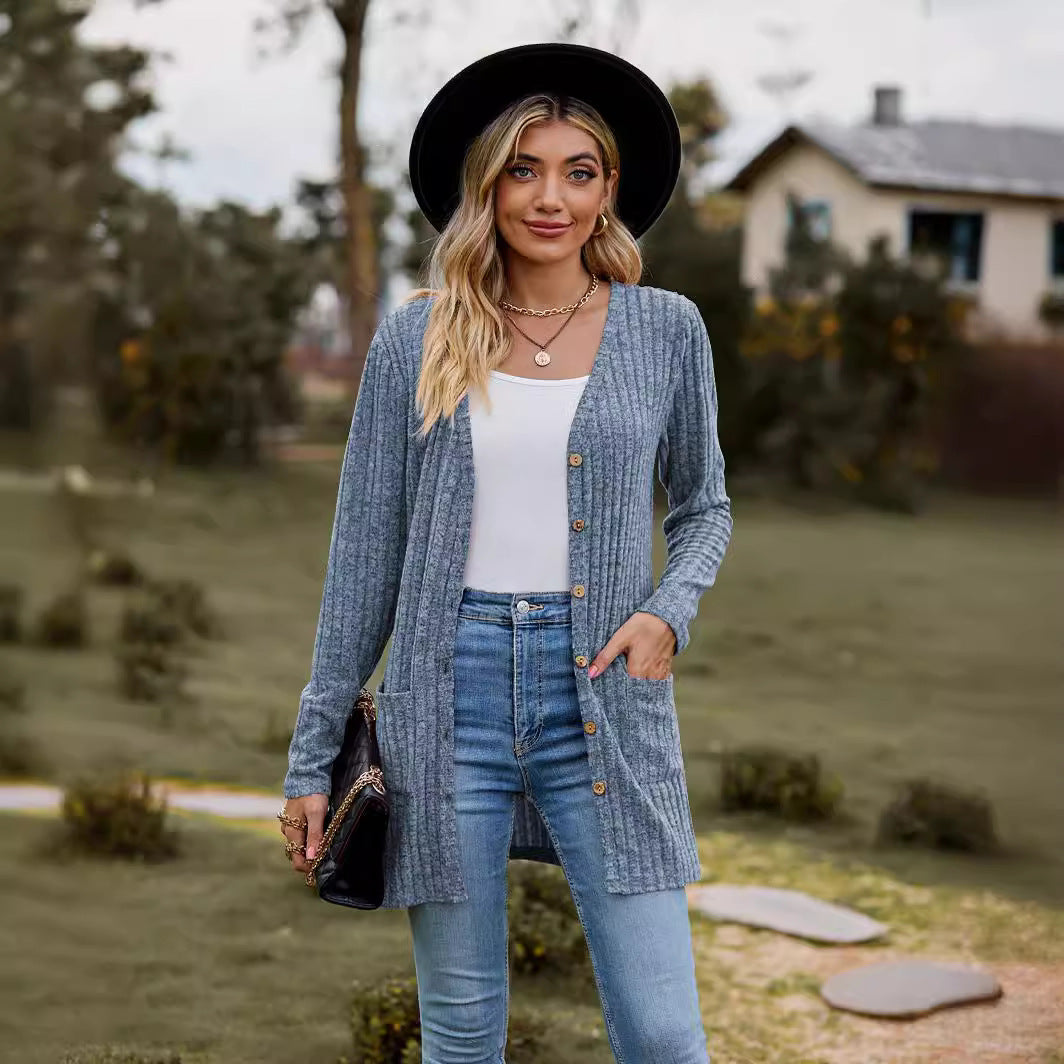 Damen Strickjacke mit langen Ärmeln und praktischen Taschen Drune