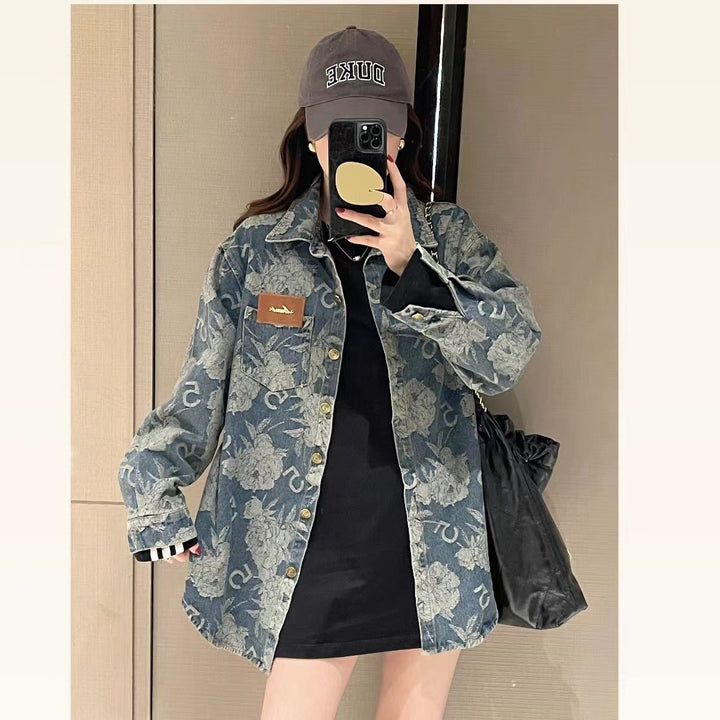 Damen Denimjacke mit floralen Mustern Drune