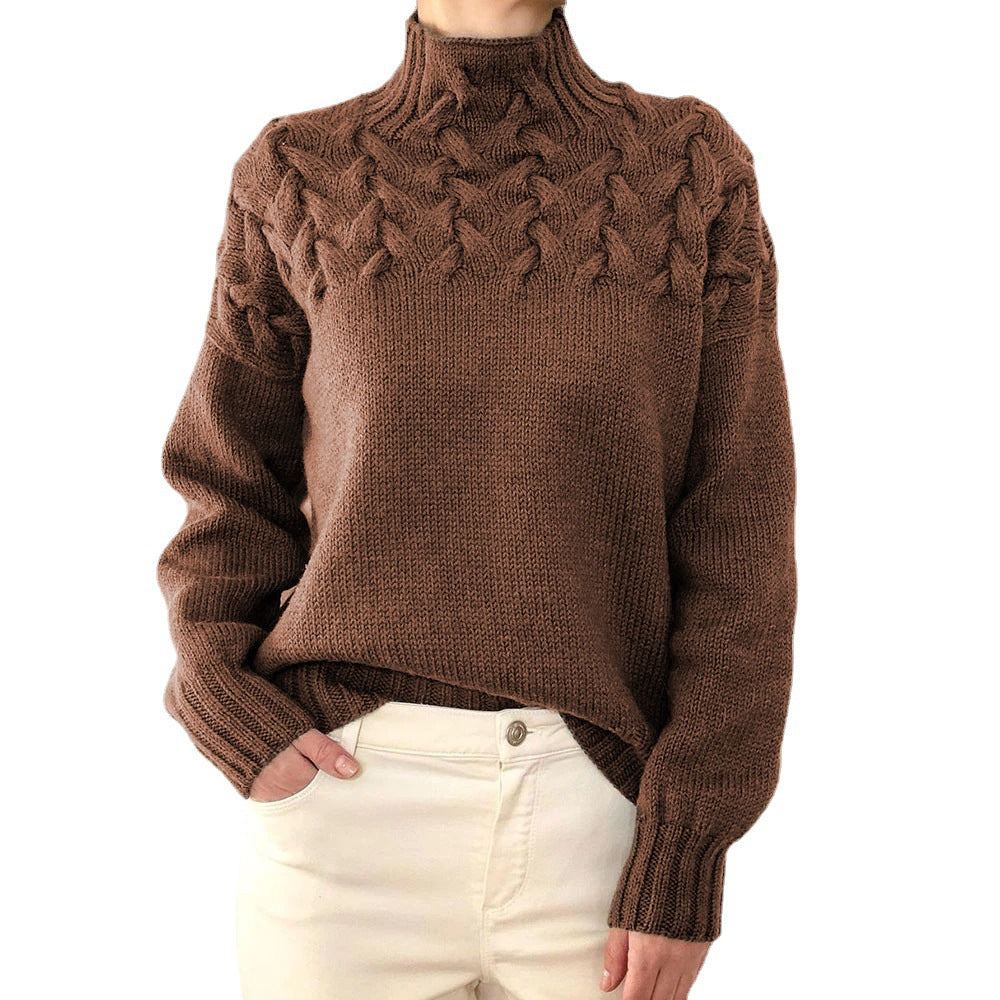 Damen nan Strickpullover mit Zopfstruktur und hohem Rollkragen Drune