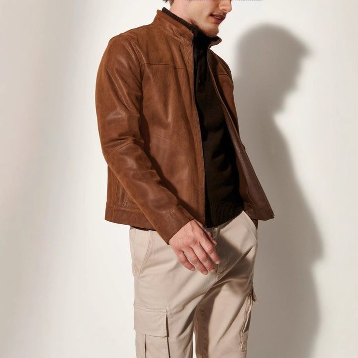 Herren Lederjacke im modernen Schnitt mit strukturiertem Obermaterial Drune