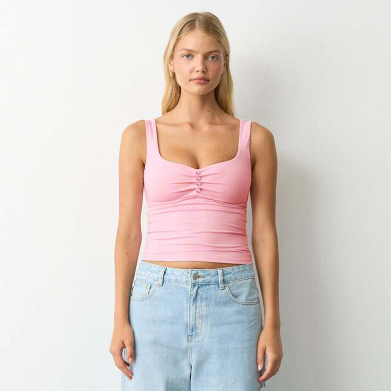 Damen modisches Bustier-Oberteil mit dekorativen Knopfdetails Drune