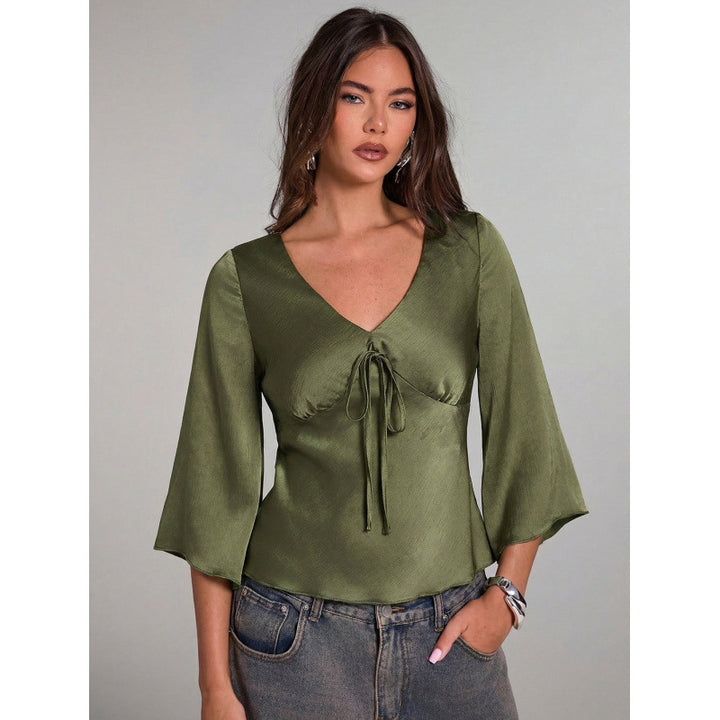 Damen Elegantes Oberteil mit Krawatte und weitem Ärmel Drune