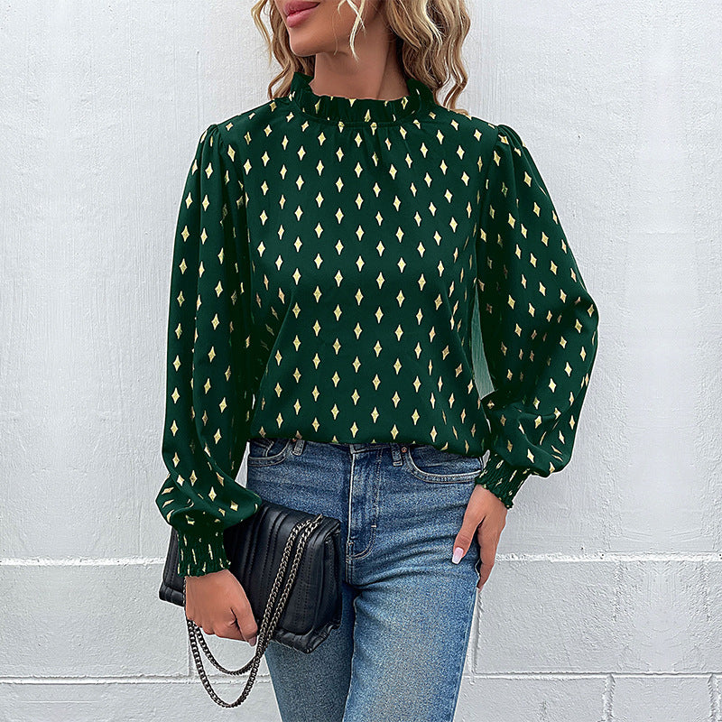 Damen Bluse mit elegantem Kragen und modischem Muster Drune