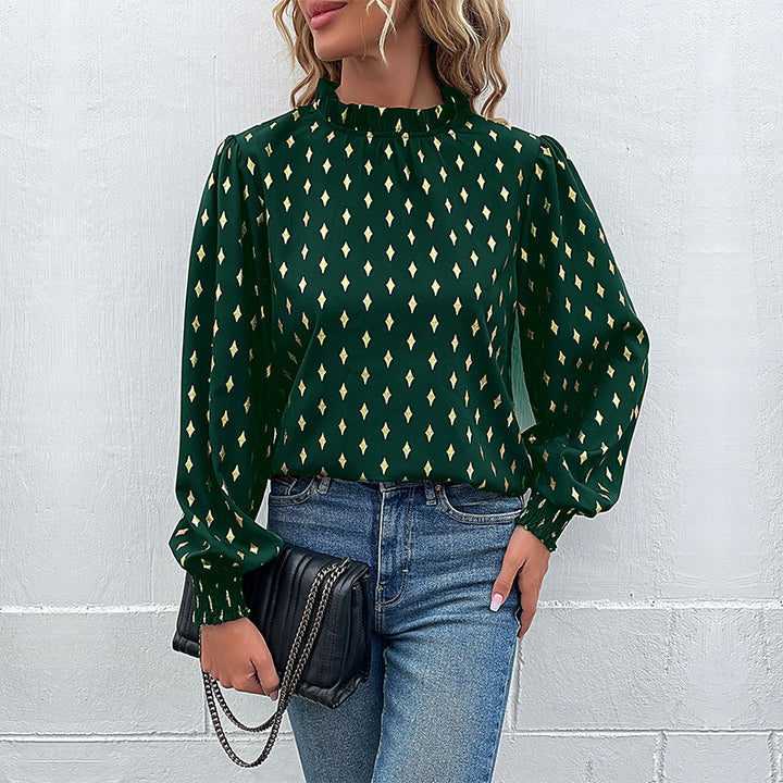 Damen Bluse mit elegantem Kragen und modischem Muster Drune