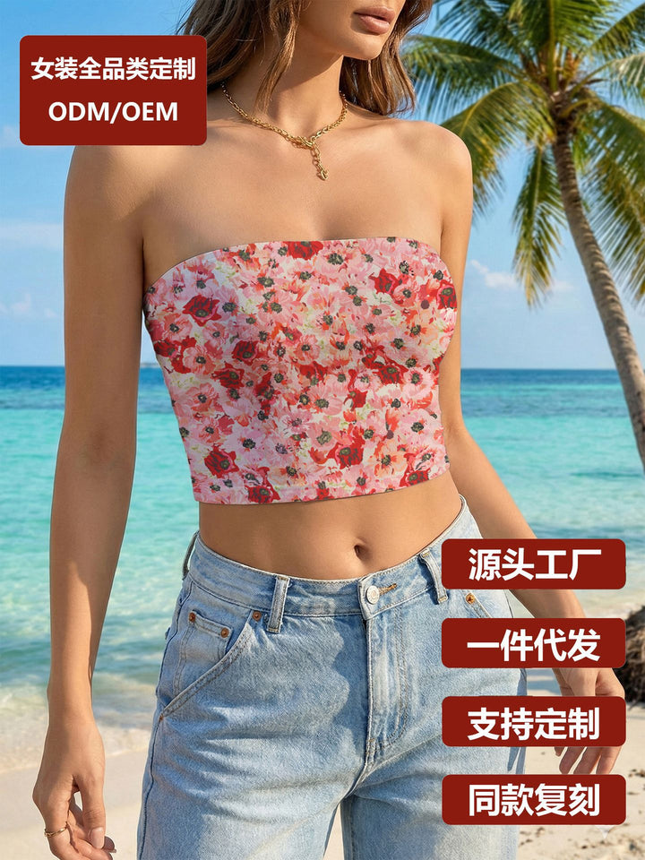 Damen Bandeau-Top mit trendigem grafischen Design und elastischem Stoff Drune