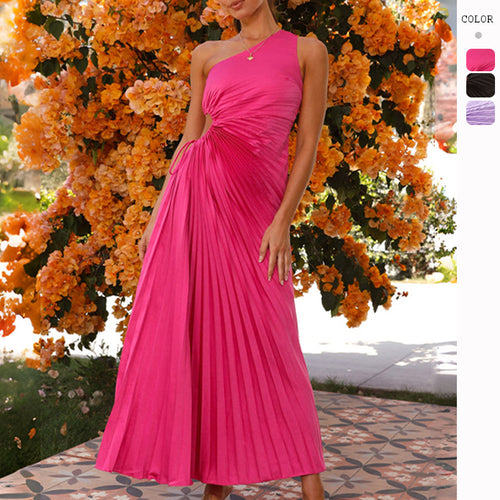 Damen Plissee-Maxikleid mit asymmetrischem Ausschnitt und seitlichem Cut-Out Drune