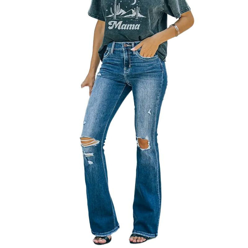 Damen Flared Jeans im Vintage-Style mit lässigem Destroyed-Effekt Drune