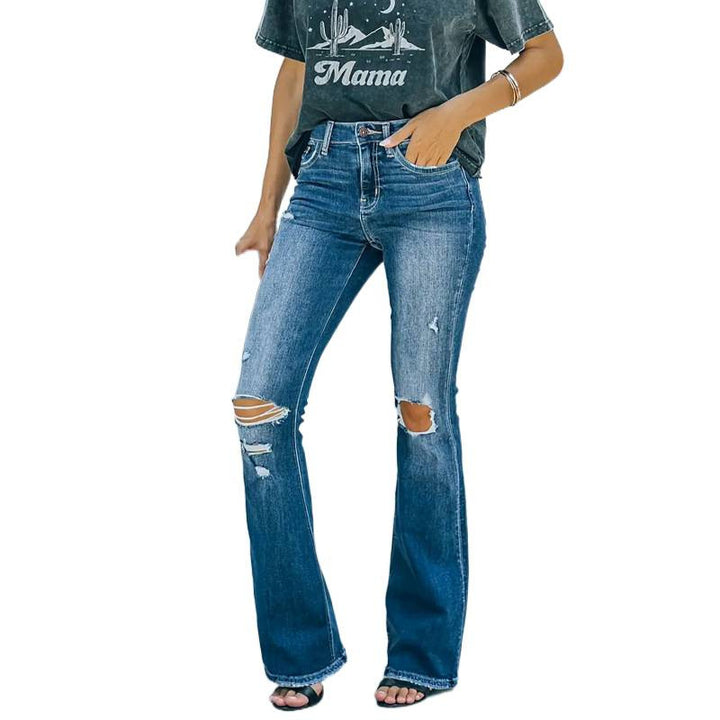 Damen Flared Jeans im Vintage-Style mit lässigem Destroyed-Effekt Drune