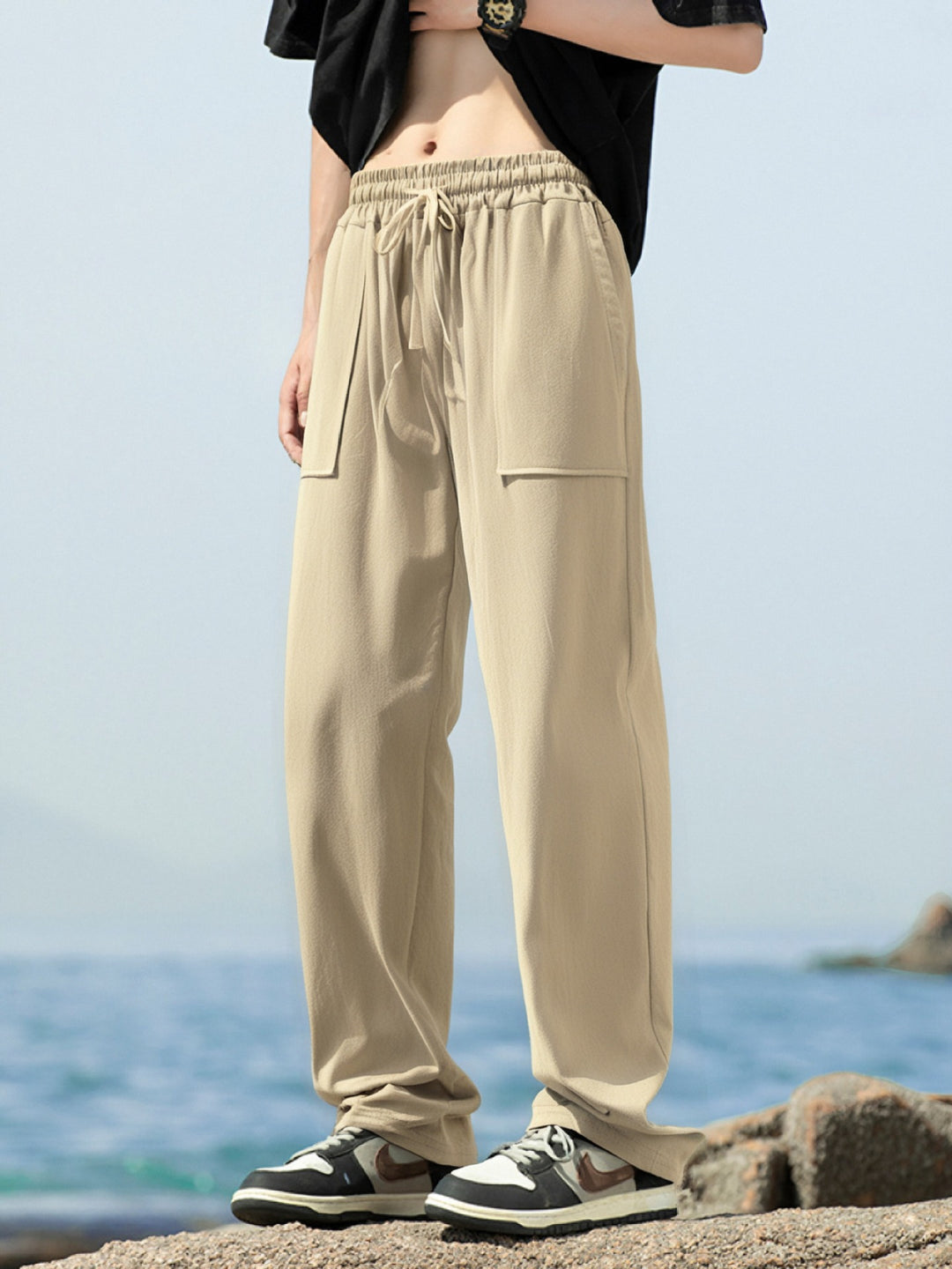 Herren Sportliche Freizeithose mit seitlichen Taschen und elastischem Bund Drune