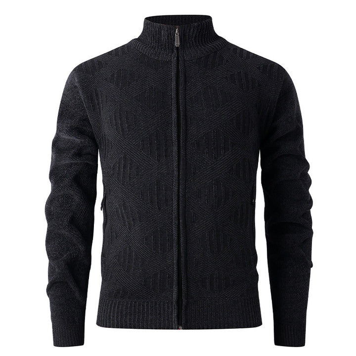 Herren Strickjacke mit strukturiertem Muster und hohem Kragen Drune