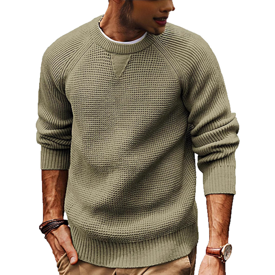 Herren lässiger Strickpullover mit strukturiertem Gewebemuster und Rundhalsausschnitt Drune