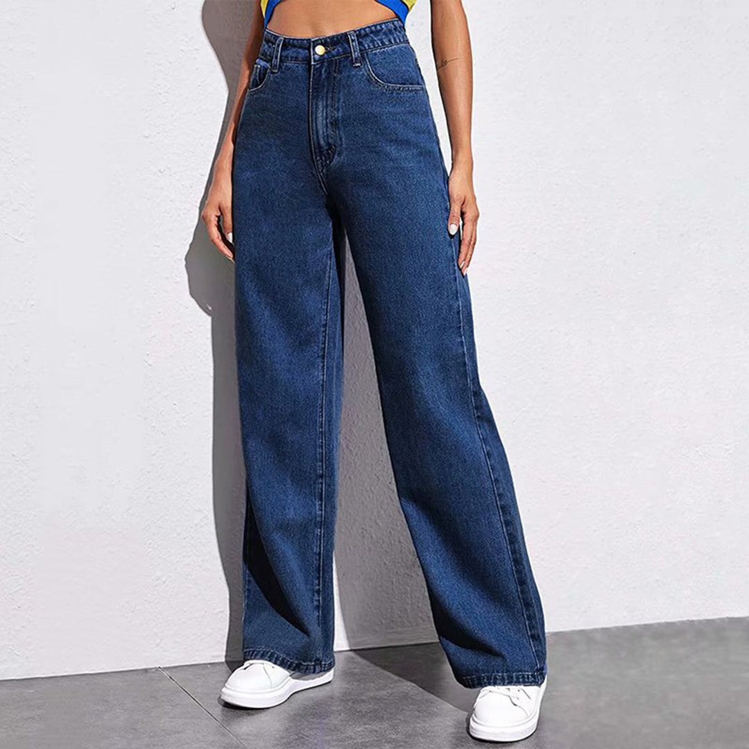 Damen nan hochgeschnittene weite Denim-Hose mit extra weitem Bein und taillierendem Bund Drune