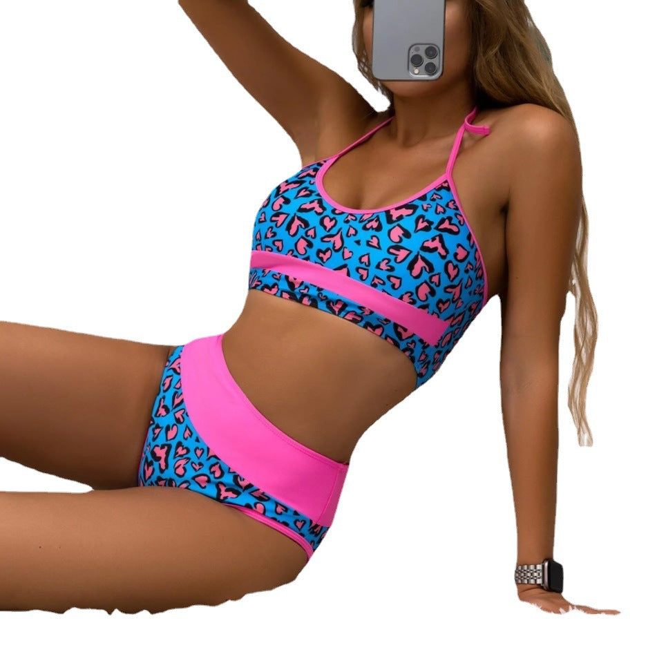 Damen Sportliches Bikini-Set mit hohem Bund und modischem Muster Drune