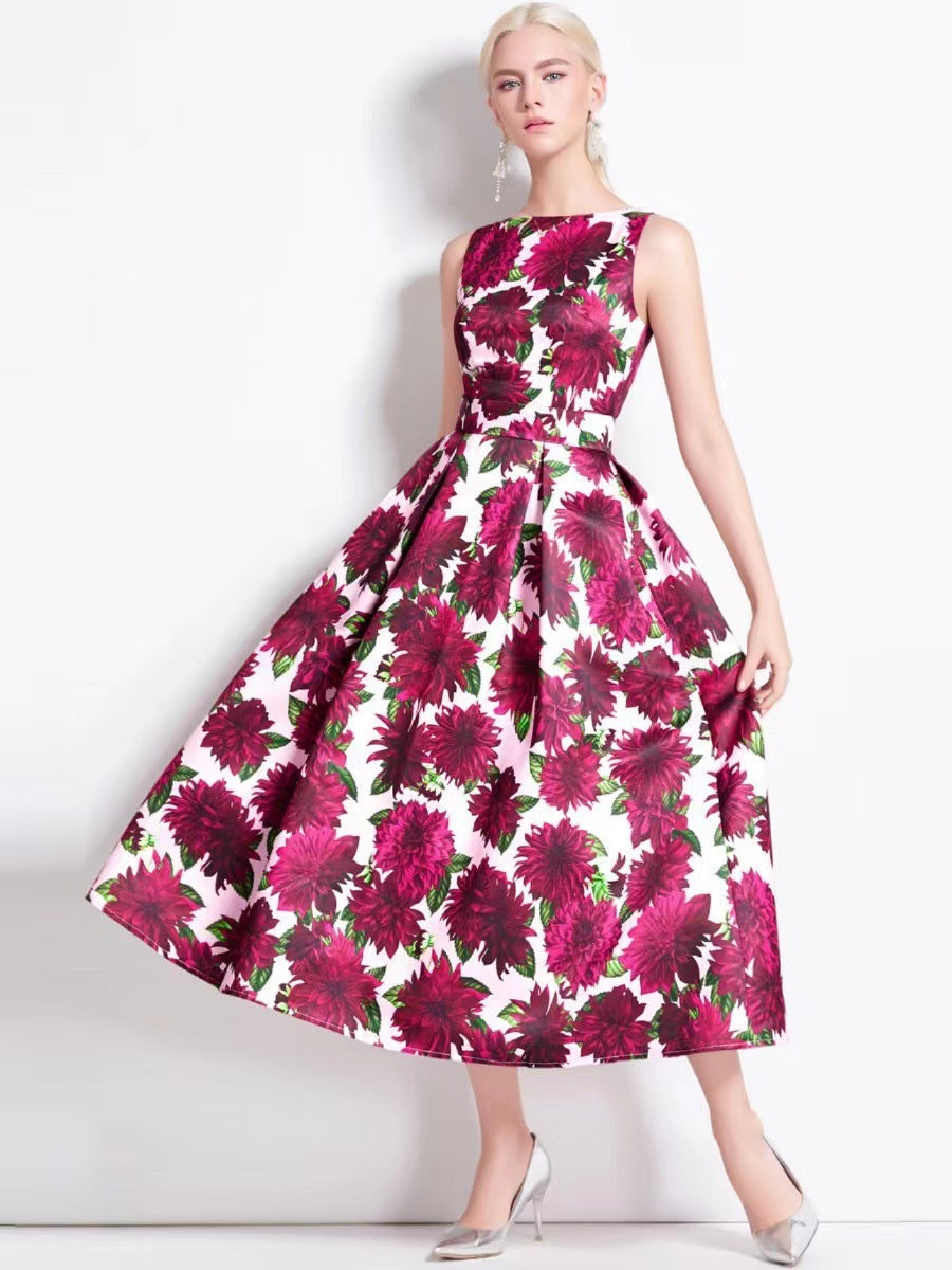 Damen Festliches Maxikleid mit elegantem floralem Muster und Taillengürtel Drune