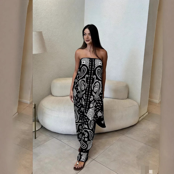 Damen lässiger Jumpsuit mit weitem Schnitt und stylischem Muster Drune