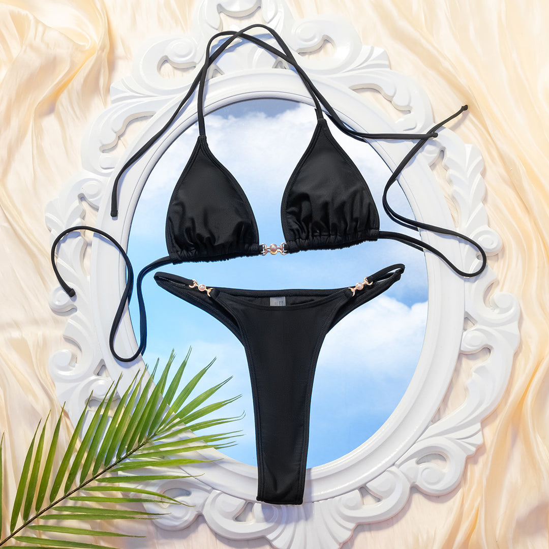 Damen Triangel-Bikini mit elegantem Goldverschluss und verstellbaren Bändern Drune