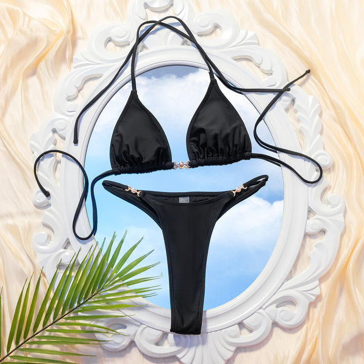 Damen Triangel-Bikini mit elegantem Goldverschluss und verstellbaren Bändern Drune