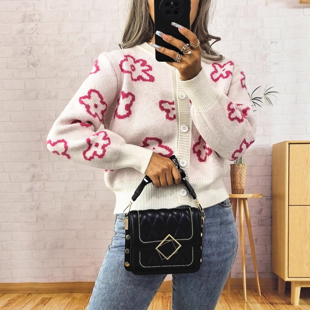 Damen gemütliche Strickjacke mit floralem Design Drune