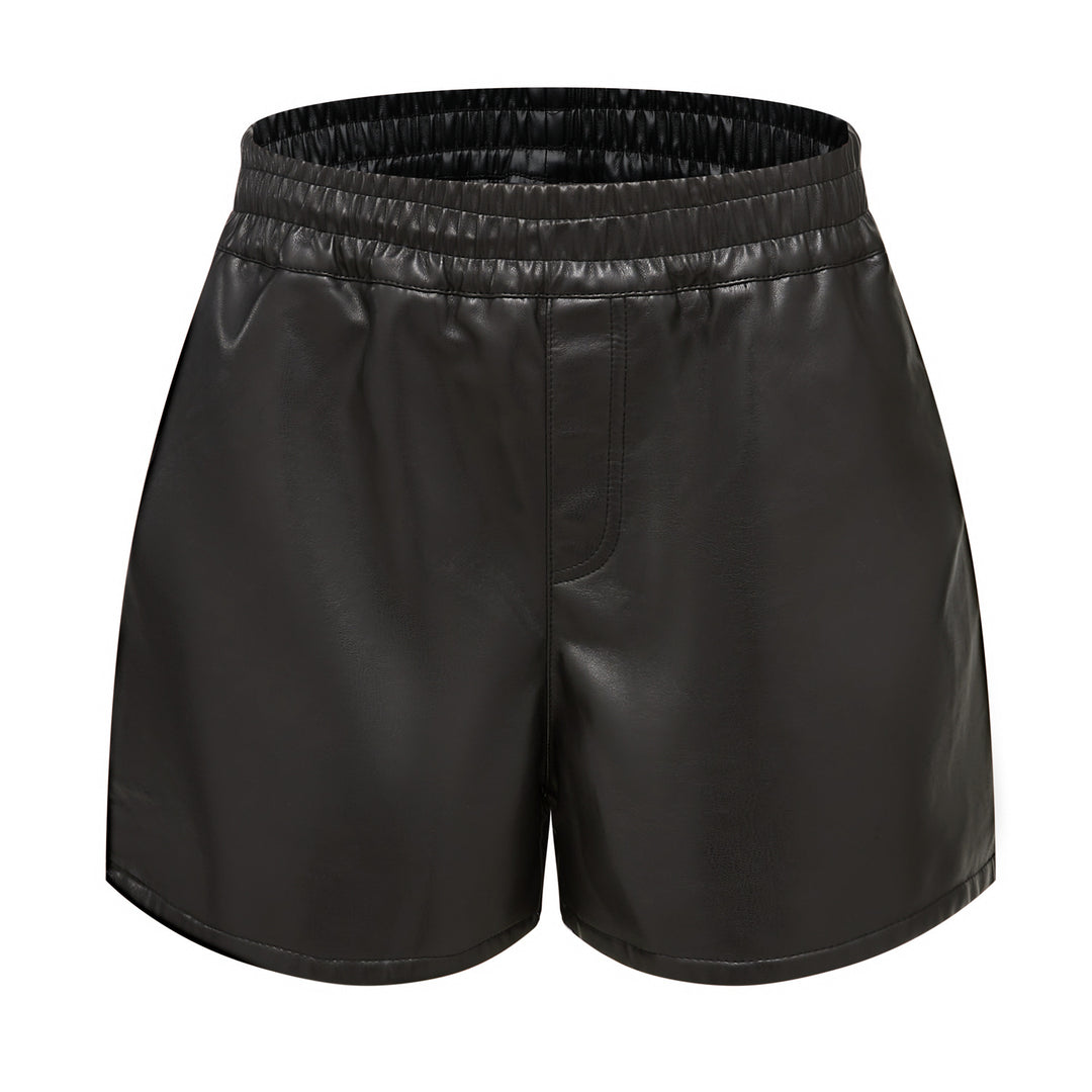 Damen modische High-Waist Shorts aus Kunstleder Drune