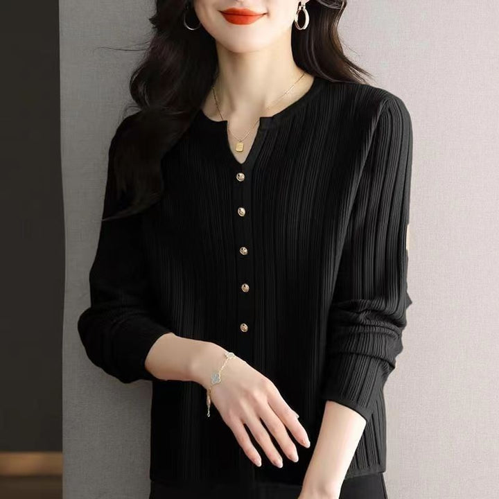 Damen elegante Hemdbluse mit feinen Falten und Knopfdetails Drune