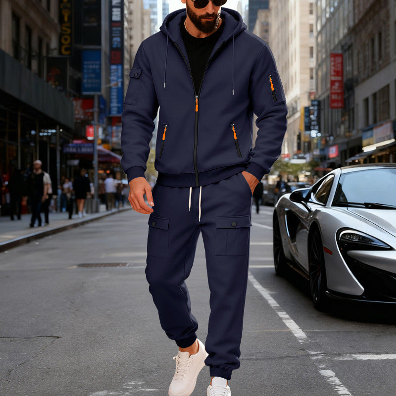 Herren nan urbaner Kapuzen-Jogginganzug aus Baumwollmix mit Cargo-Taschen und funktionalen Reißverschlüssen Drune