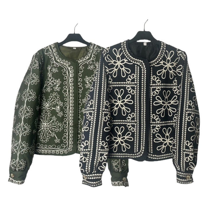Damen gestepptes Oberteil mit floralem Design und eleganter Knopfleiste Drune