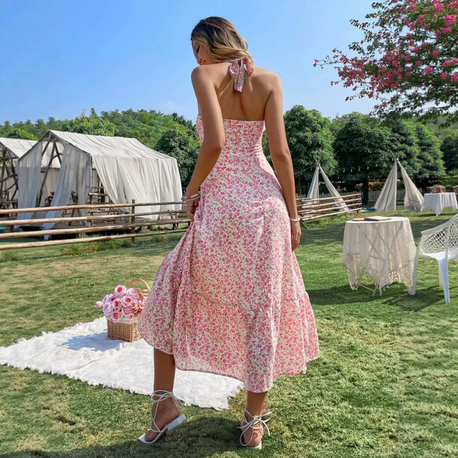 Damen Maxikleid mit verspieltem Blumenmuster und tailliertem Schnitt Drune