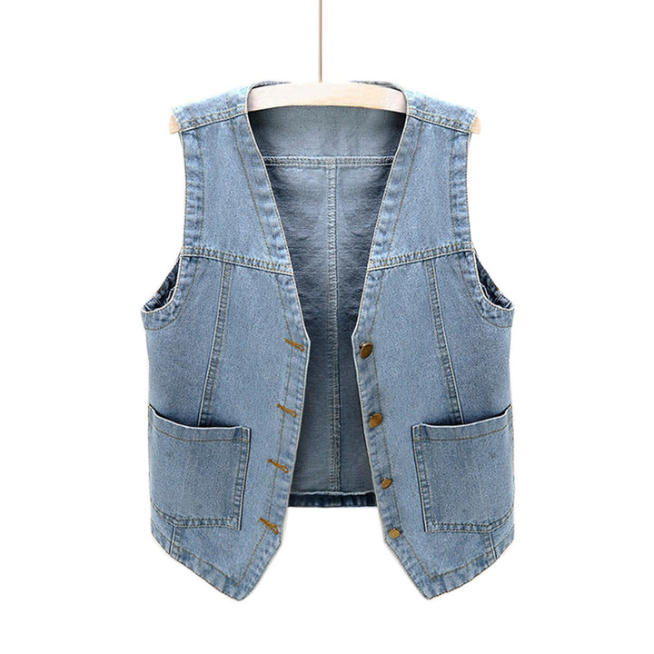 Damen lässige Denim-Weste mit Knopfdetails und aufgesetzten Taschen Drune