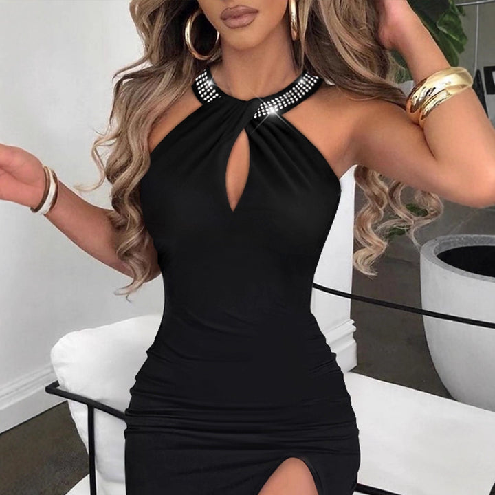 Damen glamouröses Abendkleid mit Chiffon-Schnitt und funkelndem Halsbereich Drune