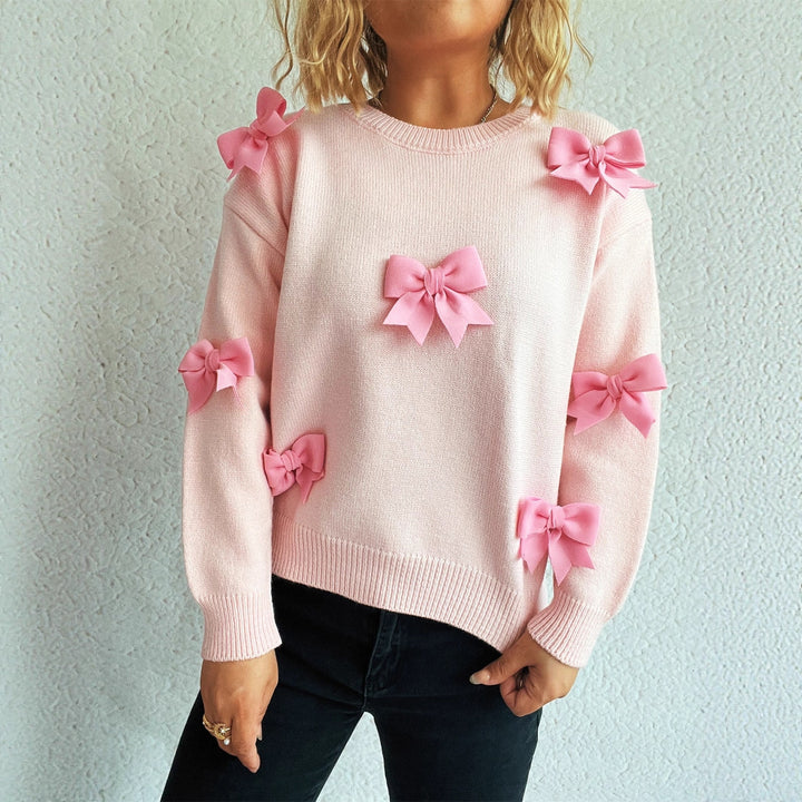 Damen Pullover mit verspielten Schleifenapplikationen Drune