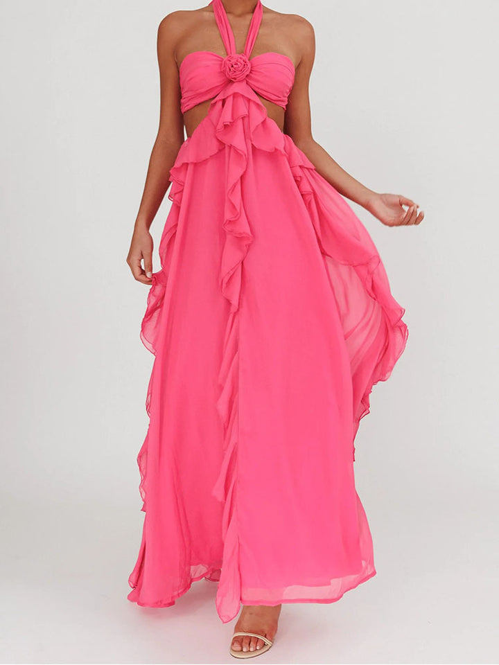 Damen Maxikleid mit Rüschen und Bandeau-Ausschnitt Drune