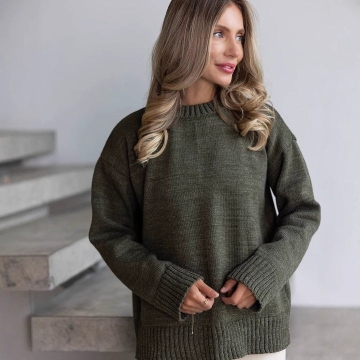 Damen Grobstrickpullover mit weitem Schnitt und Rippbündchen Drune