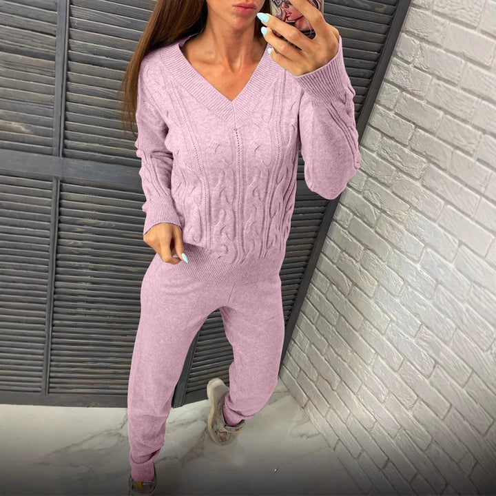 Damen Strickpullover und Jogginghose Set mit Zopfmuster Drune