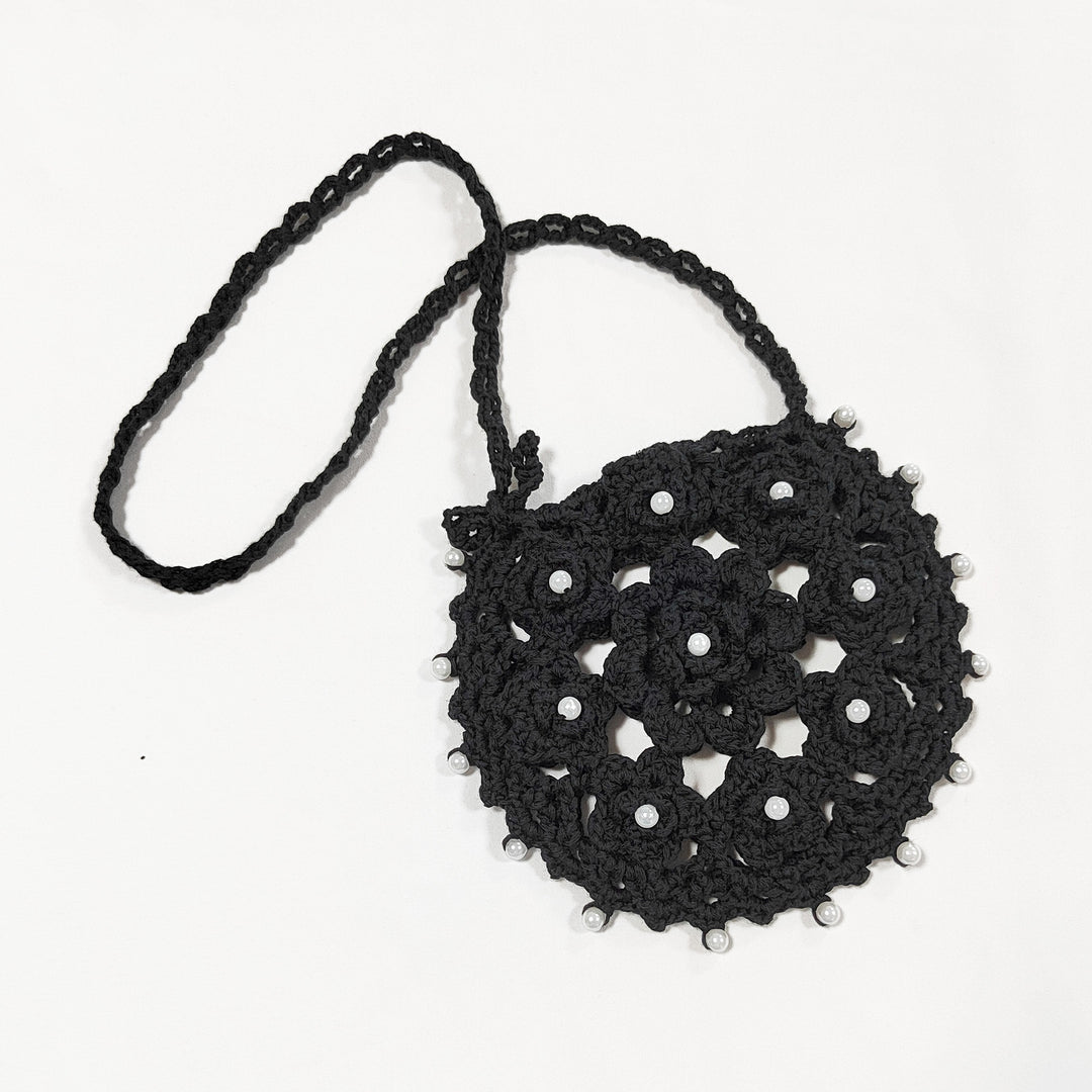 Damen handgefertigte Häkel-Handtasche mit Perlenschmuck Drune