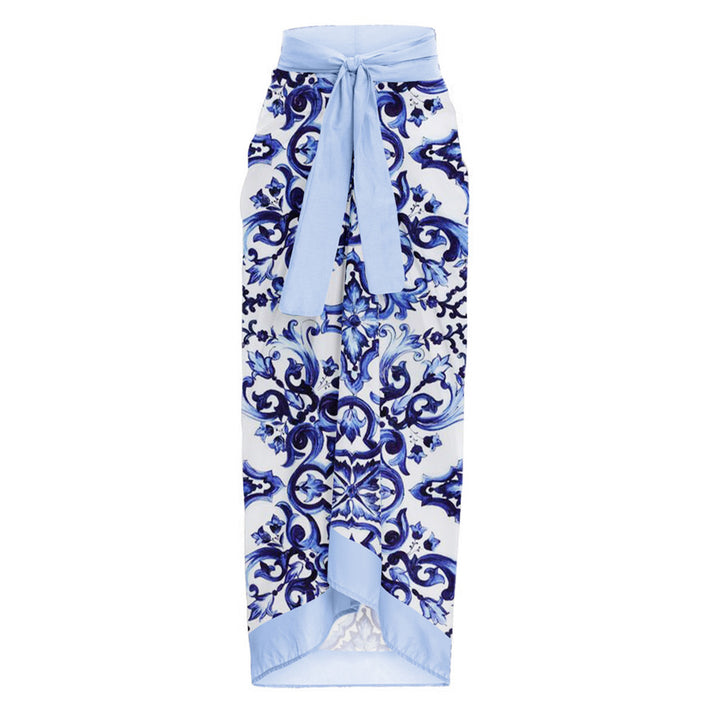 Damen eleganter Badeanzug mit Rüschendetails und passendem Maxirock Drune