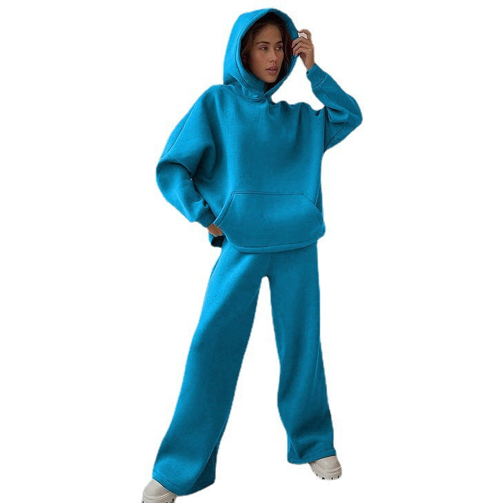 Damen nan Cozy-Komplettset mit extraweichem Oversize-Hoodie, Kängurutasche und High-Waist Palazzo-Sweathose Drune