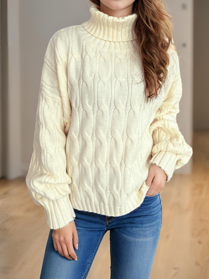 Damen Grobstrickpullover mit hohem Kragen und innovativem Zopfmuster Drune
