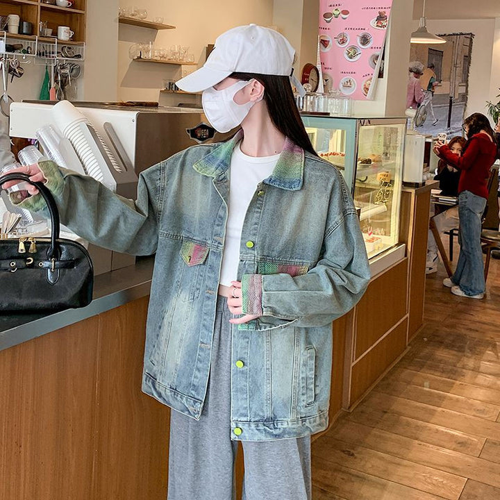 Damen Oversized Denimjacke mit bunten Akzenten Drune