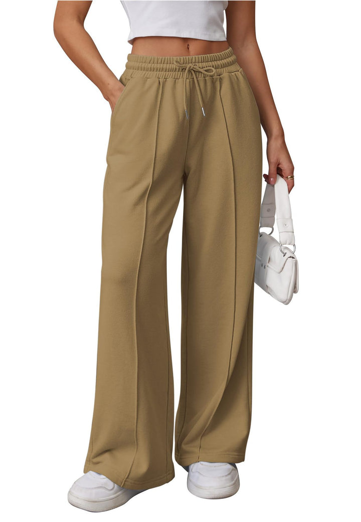 Damen nan High-Waist Relax-Freizeithose mit doppeltem Rippbund, sichtbarer Bügelfalte und weitem Bein Drune