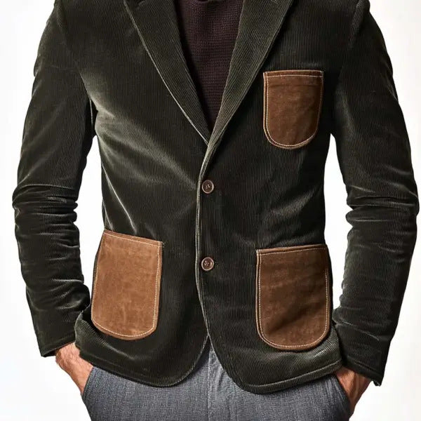 Herren Samtjacke mit modernem Patchwork-Design und praktischen Taschen Drune